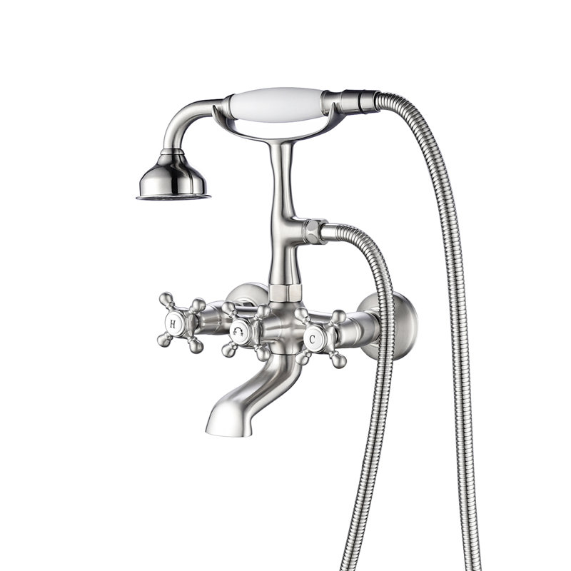 Barclay Triple Handle Wall Mounted Clawfoot Tub Faucet with Diverter